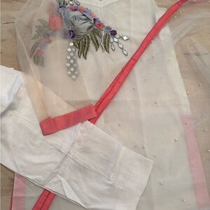 Embroidered Sheer White and Pink Outfit